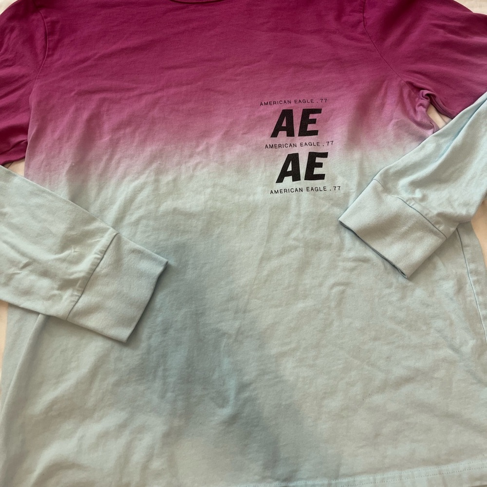 American Eagle Pink and Blue Gradient Long Sleeve